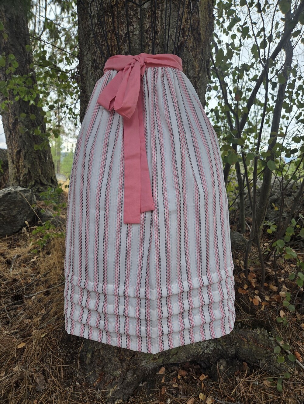 Pink Striped Apron with Long Tie Straps Oktoberfest Costume